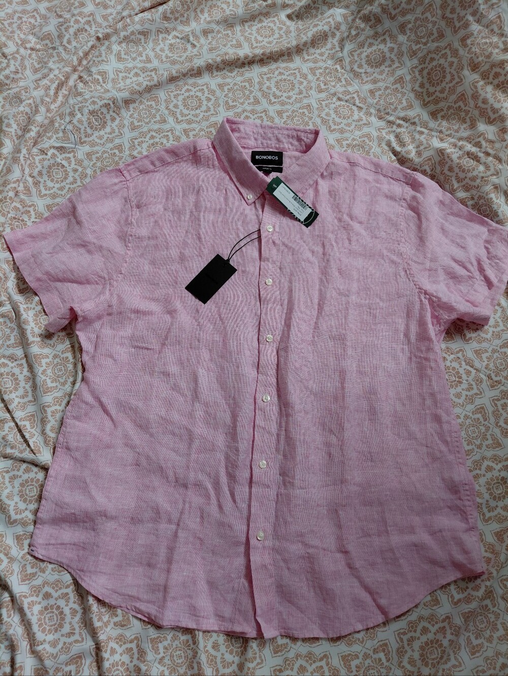 Bonobos Short-Sleeve Pink 100% Linen Button-Down Shirt NWT
